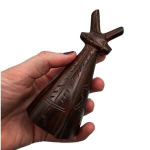 Vintage Hand Carved in Mexico Wooden native American Teepee Figurine